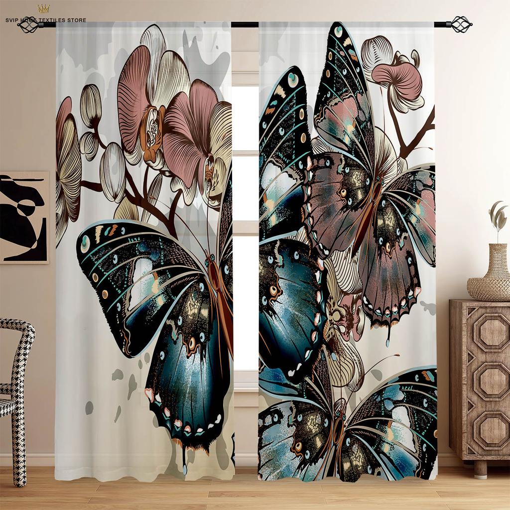 2 предмета занавесок с рисунком «мечтательный цветок-бабочка» для сада, пасторального стиля, спальни, гостиной, кухни, декоративные занавески