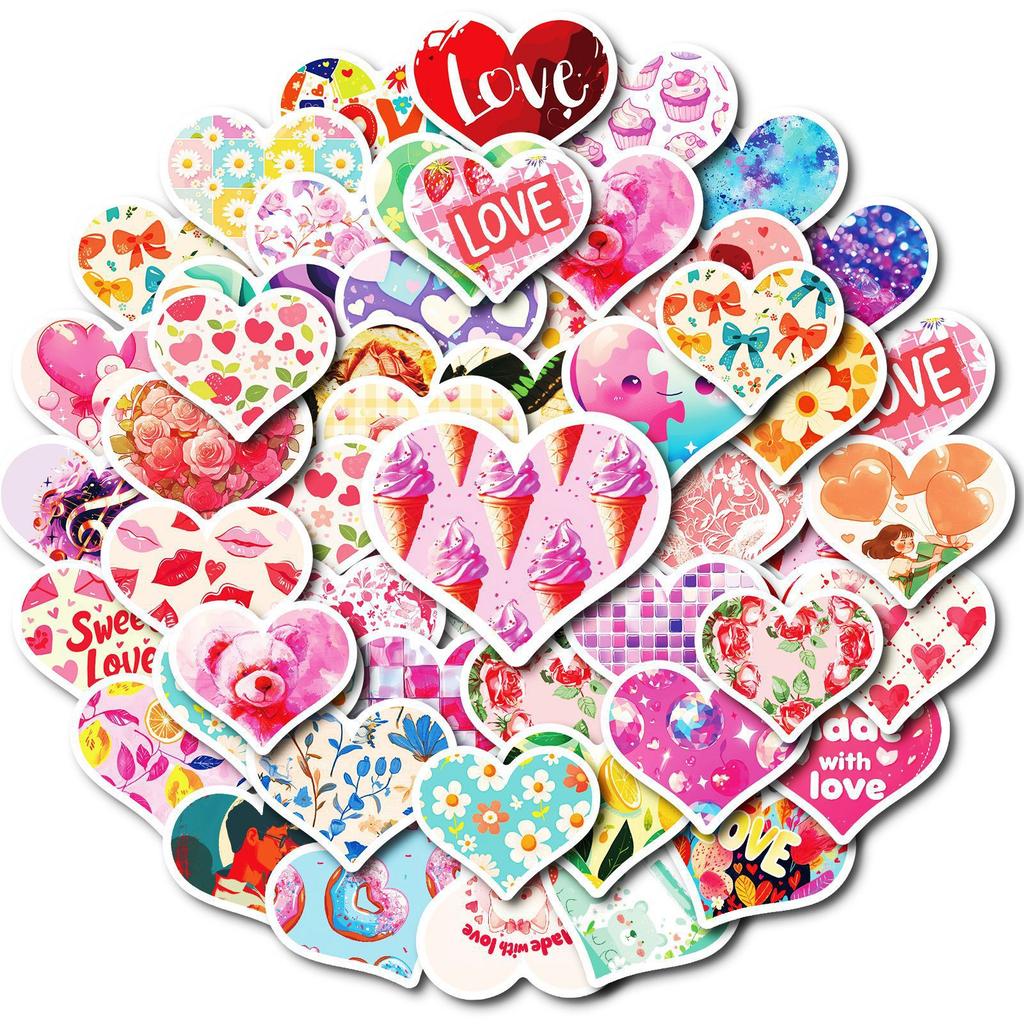 50 Премиальных PP Наклеек-Сердечек на День Святого Валентина для Ноутбука, Холодильника, Скейтборда, Водного Стакана, Водонепроницаемые Декоративные Наклейки