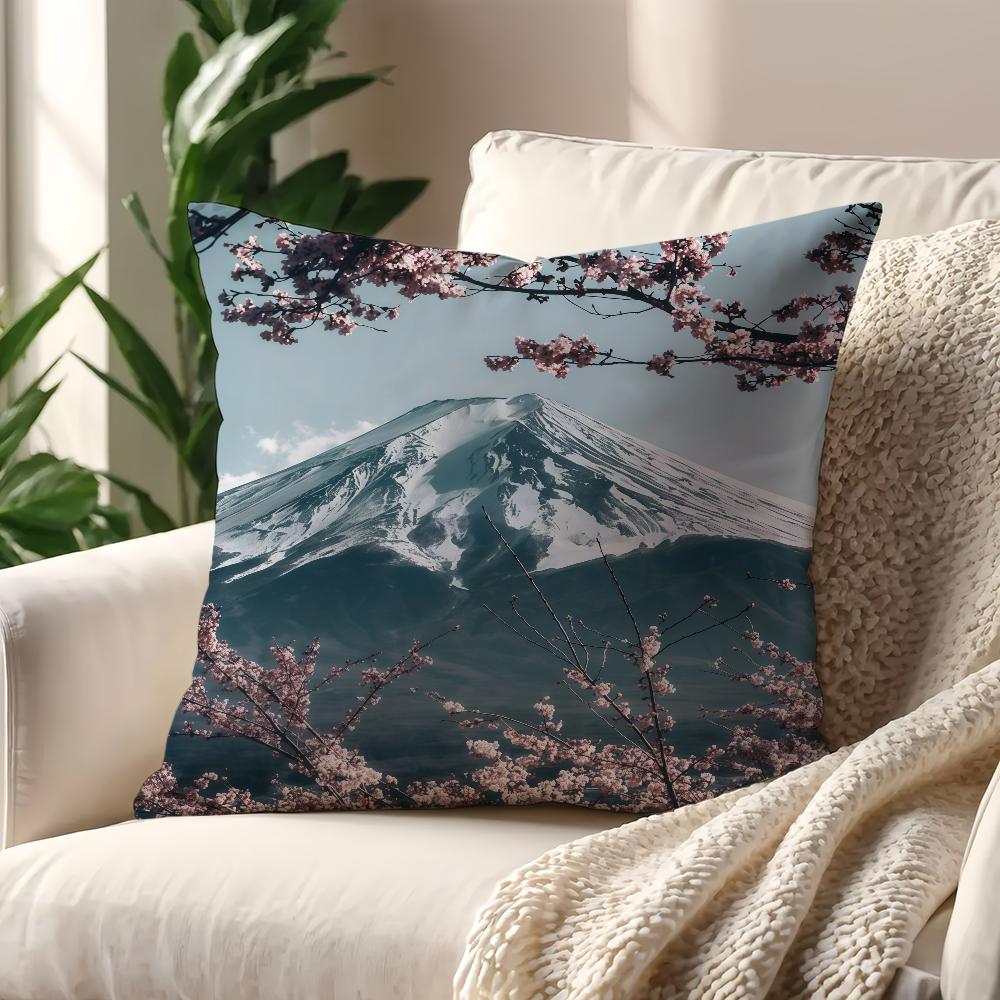 Japanese Cherry BBlossom Snow Mountain cushion cover For Pillow Printing Sofa Decoration Home Car Room Office Nordic Simplicity