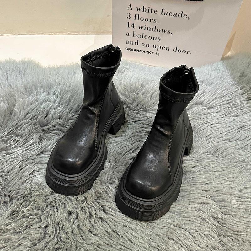 Модные женские ботильоны на платформе, из искусственной кожи, на толстой подошве, ботинки в стиле милитари, женские ботильоны с квадратным носком, слипоны, массивные короткие ботильоны Mujer