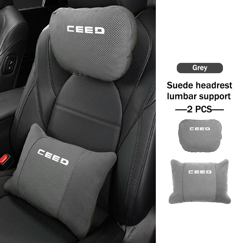 Car Logo Suede Seat Headrest Neck Pillow Soft Comfort Cushion Lumbar Support For KIA Cerato Proceed Venga Stonic Picanto SorentoWL2