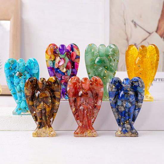 Natural Stone Angel Figurine Positive Healing Energy Hand-carved Colorful Faux Crystal Winged