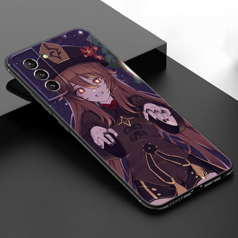 Hu Tao Genshin Impact Black Silicone Phone Case For Samsung Galaxy S23 S21 S20 FE S24 S22 Ultra S10E S10 S9 S8 Plus