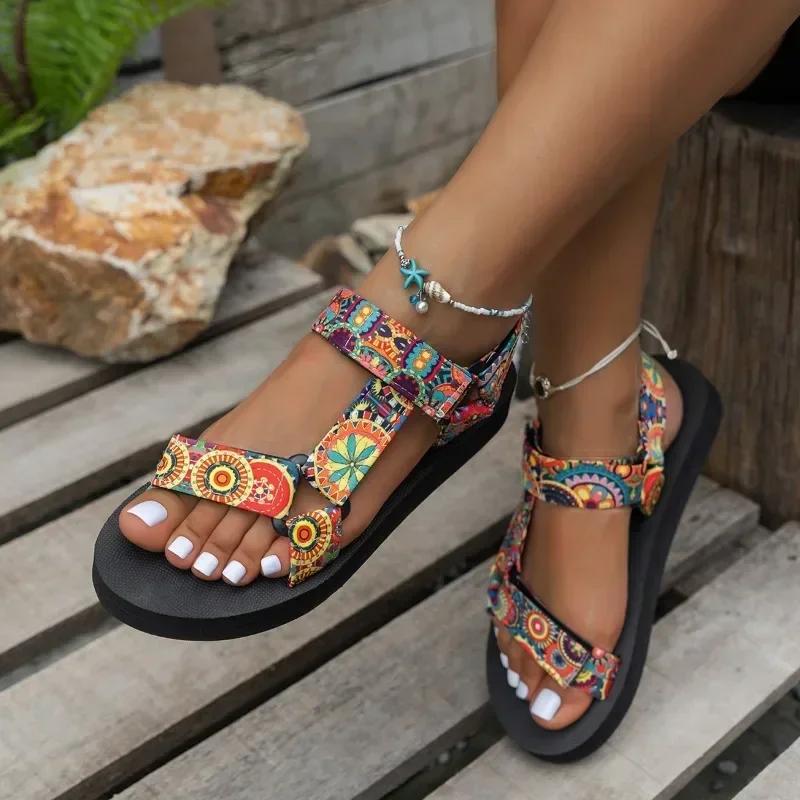 Fashion 2024 Brand Ladies Shoes Open Toe Women's Sandals Summer Casual Sandals Women Mixed Color Light Flat Platform Ladies Shoes