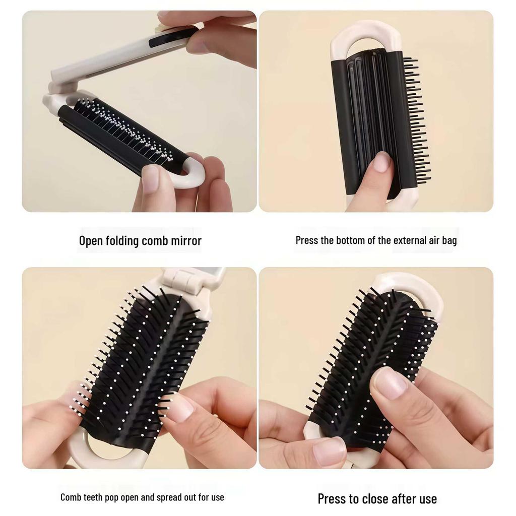 Folding Pocket Comb and Mirror - Women's Airbag Cushion for Smooth Hair and Massage