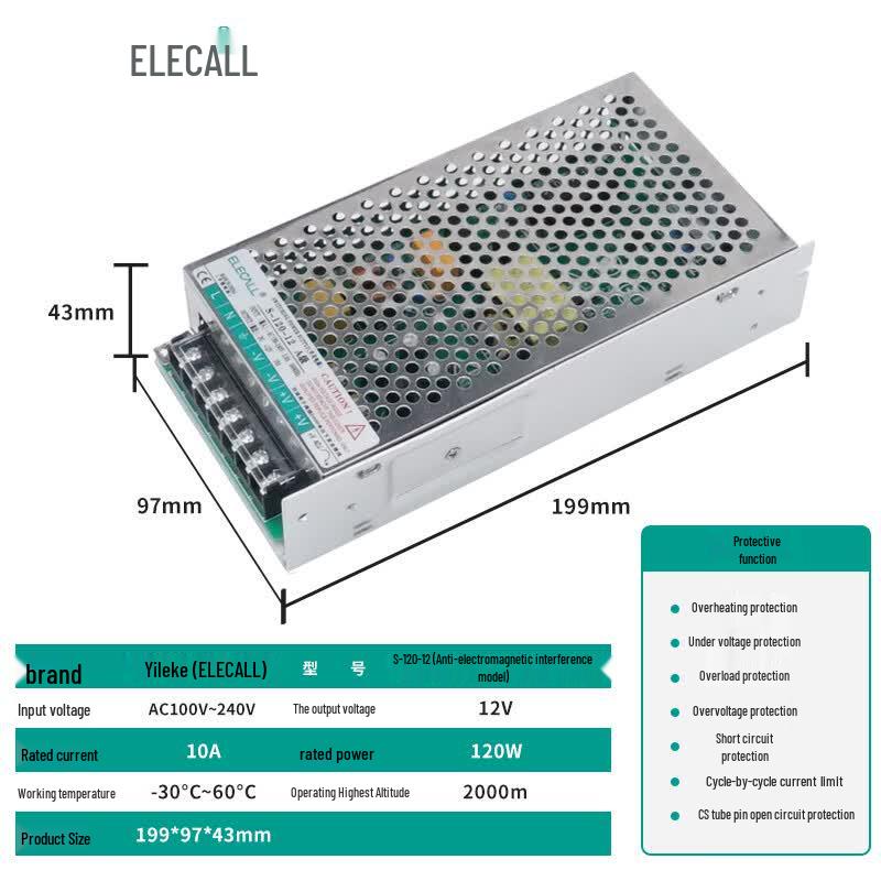ELECALL 12V 120W 10A Switching Power Supply