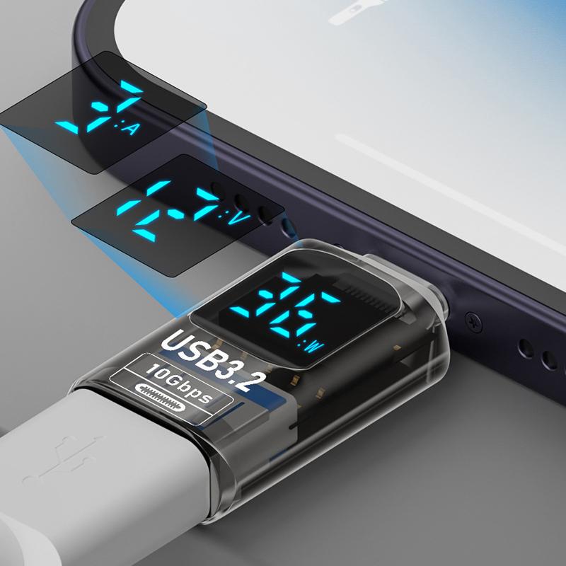 36 Вт 3A Qc зарядный адаптер с цифровым дисплеем напряжение ток измерители мощности Usb 3.2 10 Гбит/с Otg Usb A Male To C Pd 60 Вт зарядное устройство