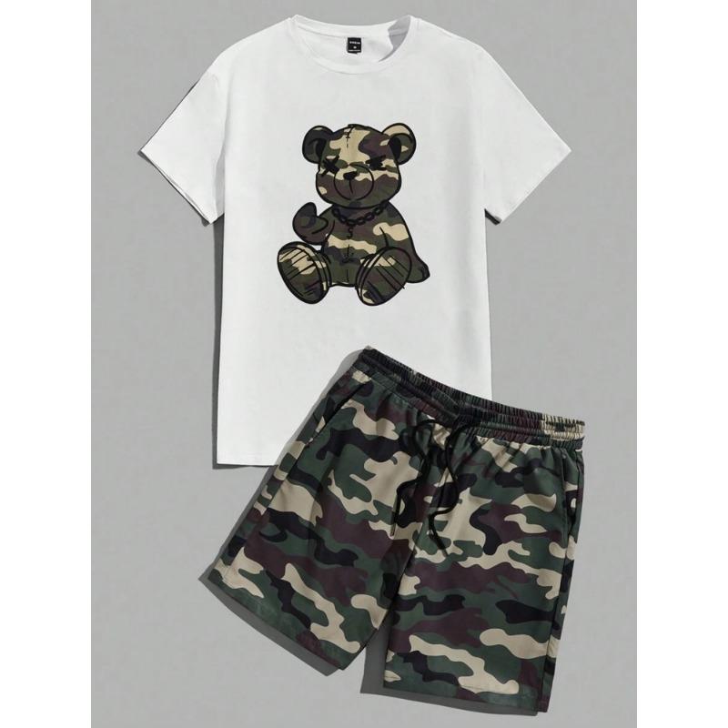 Летние повседневные мужские шорты с 3D черно-белым принтом, мужские футболки и шорты, комплект, городская уличная мужская мода, короткие рукава