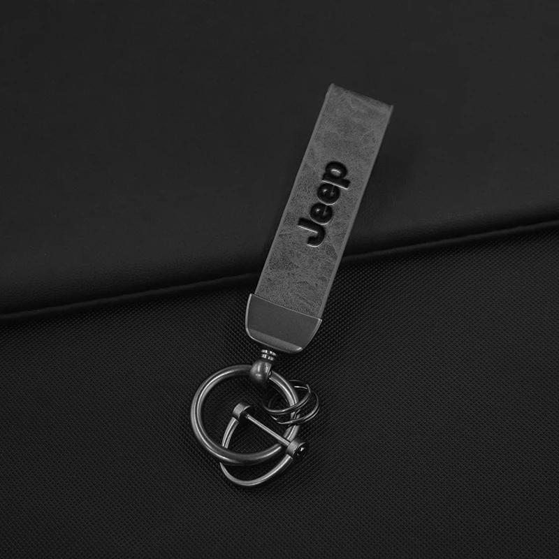 For Jeep Car Metal Leather Key Ring Chain For Jeep Grand Cherokee WK WK2 JK KK KL Commander XK Renegade Styling Keychain Auto