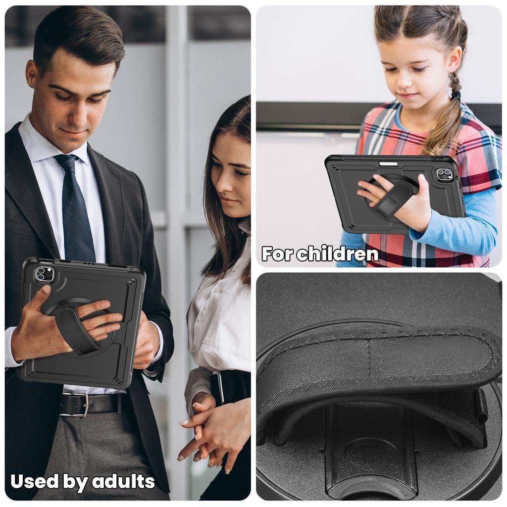 For iPad Pro 11 (2025)/11 (2024) Case Kickstand PC TPE Tablet Cover with Hand Strap