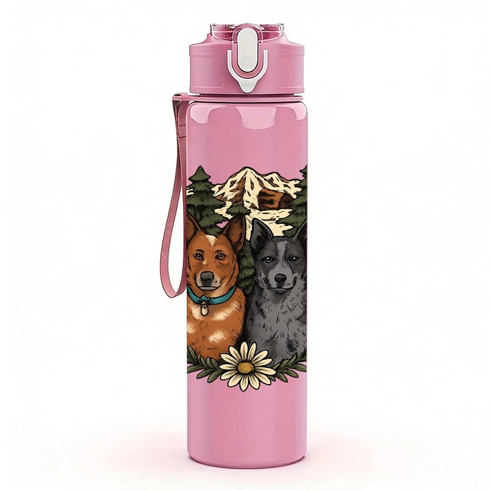1PC Forest Bear Dog Wildlife Art 750ml Color Plastic Sports Water Bottle Leakproof Flip Straw Lid Suitable for Sports Office Home Use