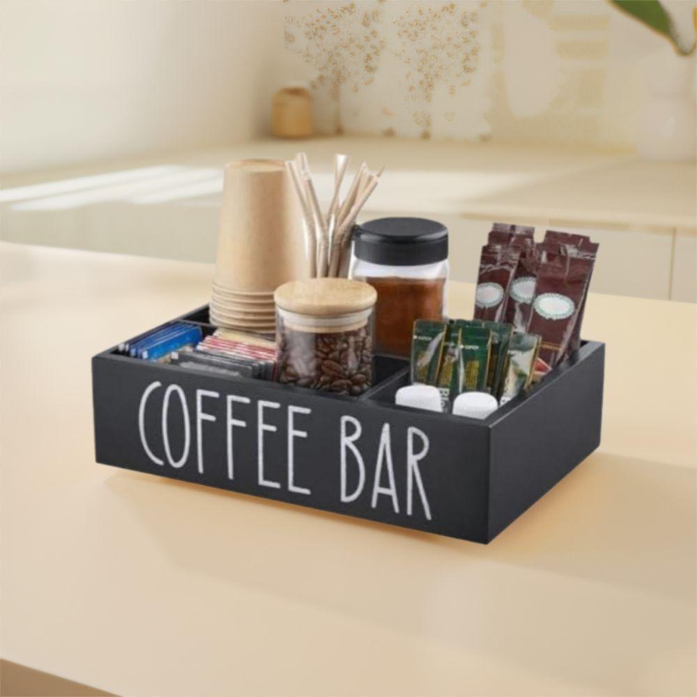 Деревянный органайзер для кофейного бара с 4 отделениями, стойка для хранения приправ в ретро-стиле, пульт дистанционного управления