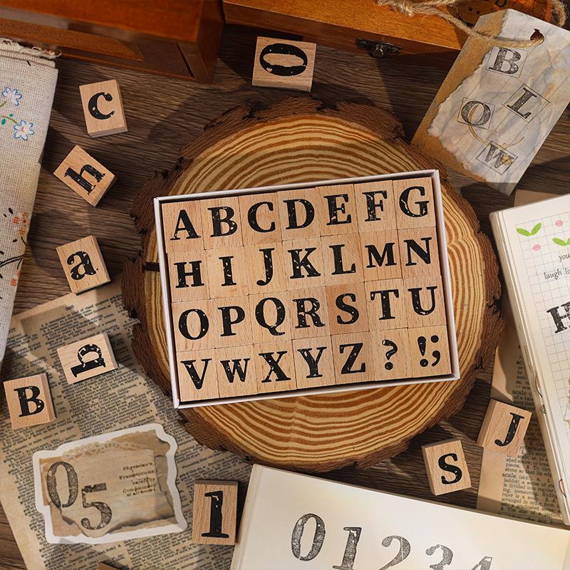 Retro Wooden English Letter Stamp for Handcrafted Decoration and Material Symbol Engraving