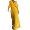 Women Evening Dress Dolman Sleeves Pleated V Neck Pure Color High Slim Waist Full Length Party Prom Maxi Dress
