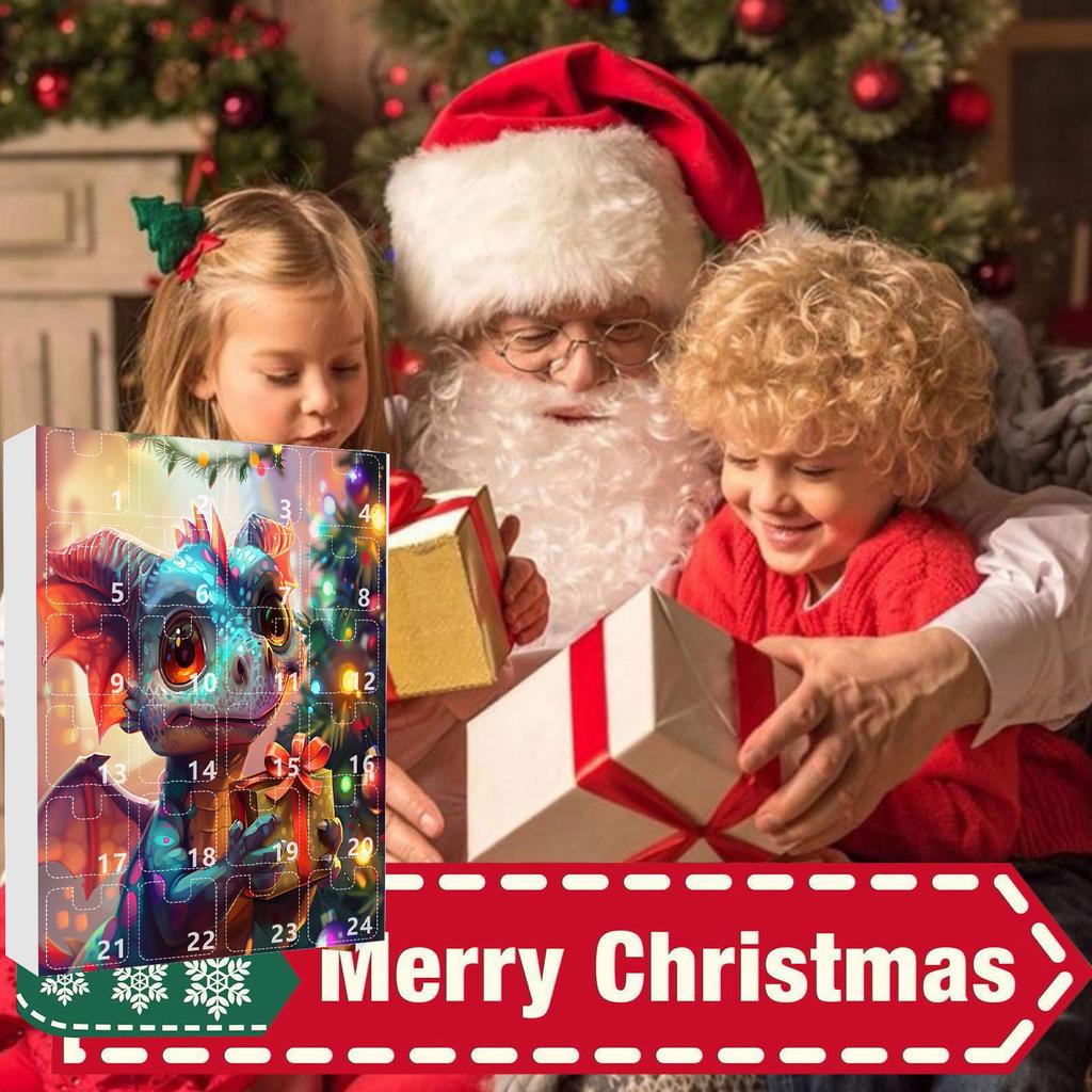 2D Коробка-адвент-календарь, Рождественский календарь обратного отсчета (с декоративной игрушкой-драконом), 24-дневный рождественский адвент-календарь, украшение для рождественской елки