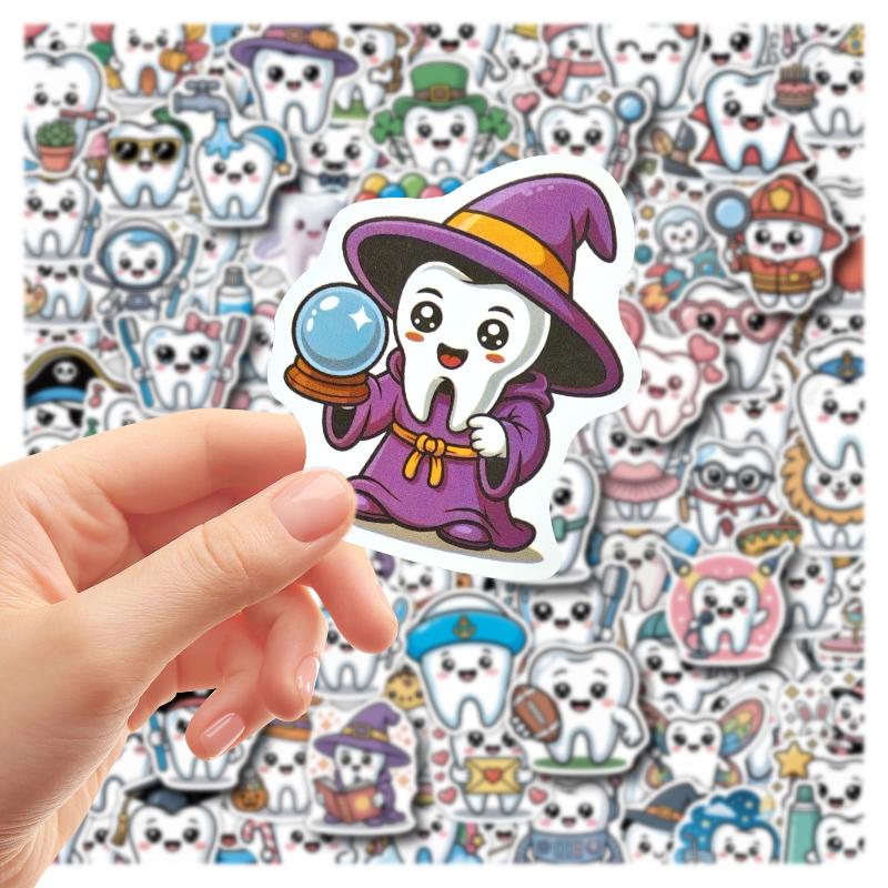 100PCS Tooth Cartoon Stickers Cute Tooth Decals Dentist-Themed Waterproof Vinyl Sticker for Scrapbook Laptop Water Bottle Bumper