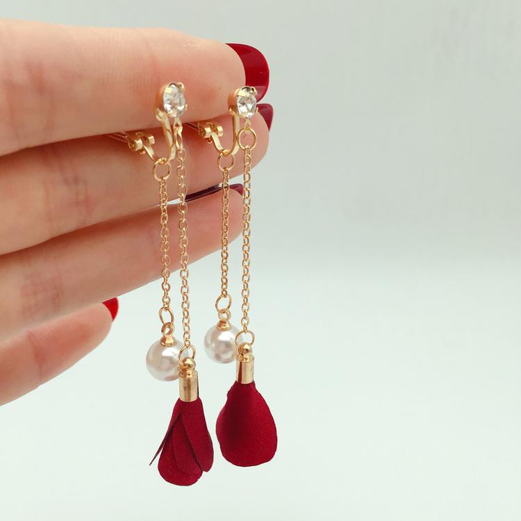 Серьги-клипсы с искусственным жемчугом без пирсинга, простые серьги-клипсы с длинным цветком для женщин