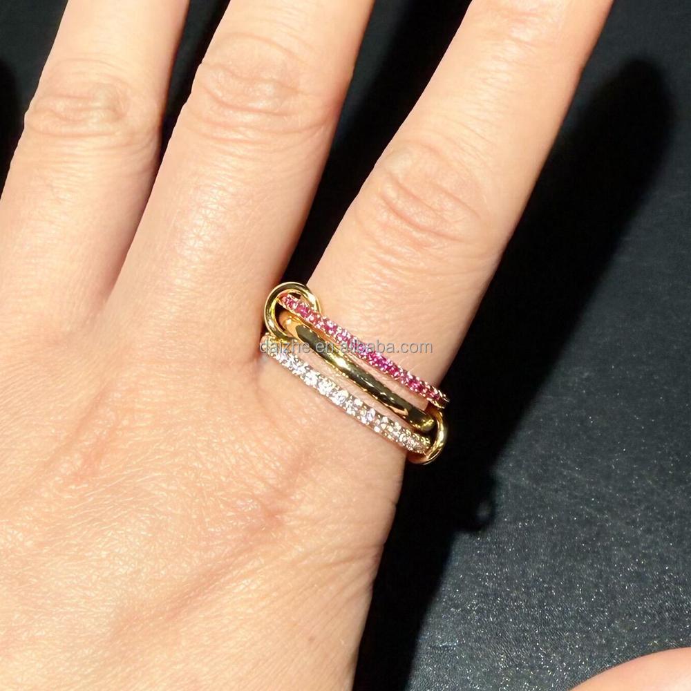 Stacking Engagement Bands Ring Two Color Fingers Chain Shape Variable Hip Hop Ring Trendy Accessories for Women Men