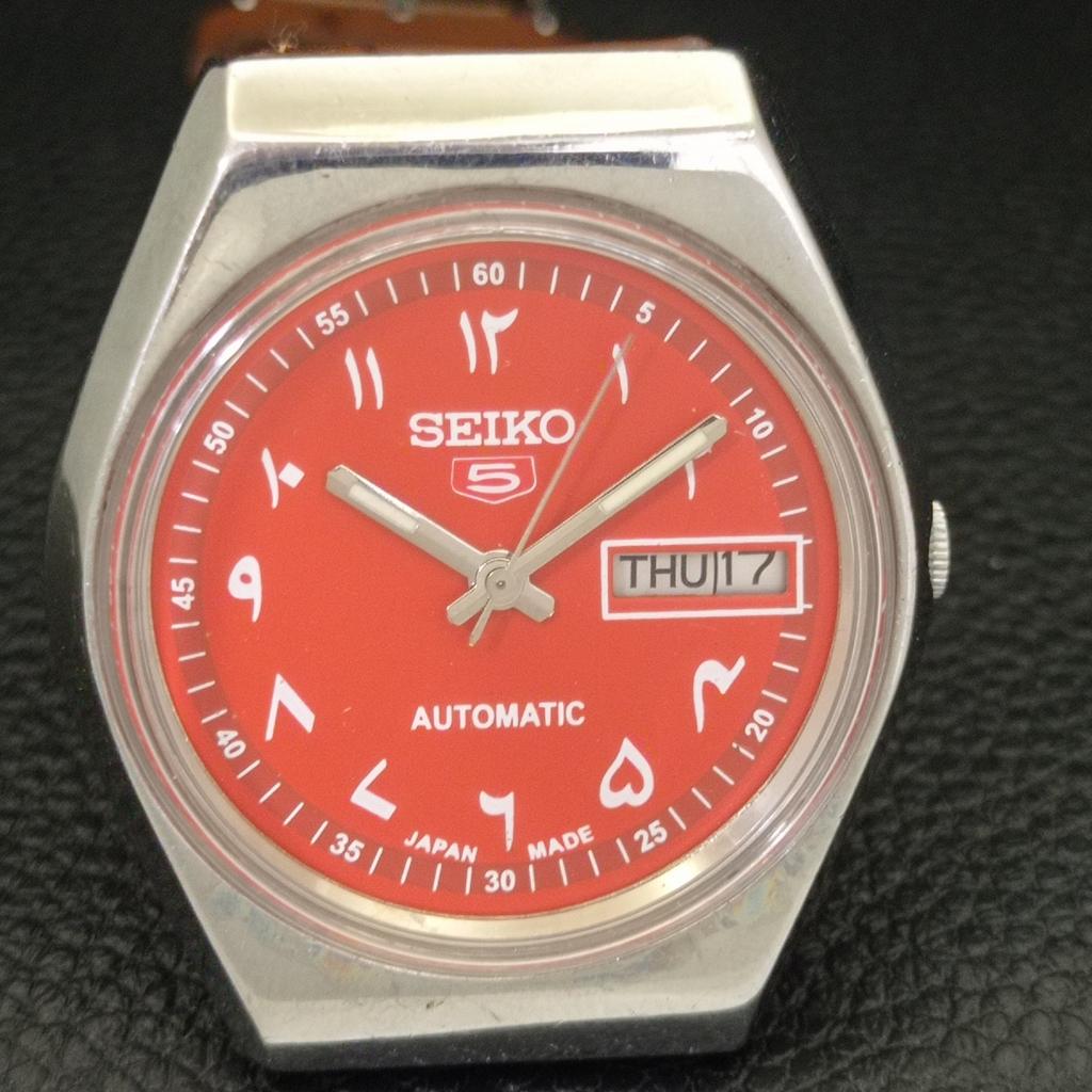 Seiko 5 АВТОМАТИЧЕСКИЕ 6349A ВИНТАЖНЫЕ ЯПОНСКИЕ МУЖСКИЕ ЧАСЫ С АРАБСКИМ КРАСНЫМ ЦИФЕРБЛАТОМ a701505-5