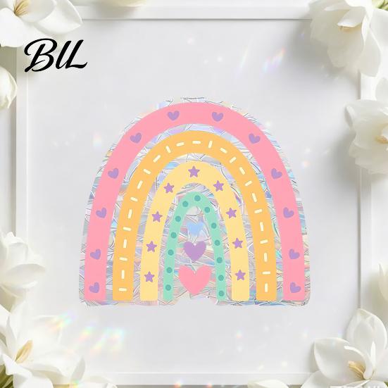 Reusable Window Decal Rainbow Suncatcher Cling, Colorful Prismatic Flowers Anti-Collision Sticker, Non-damaging Sticker Static Glass Door for
