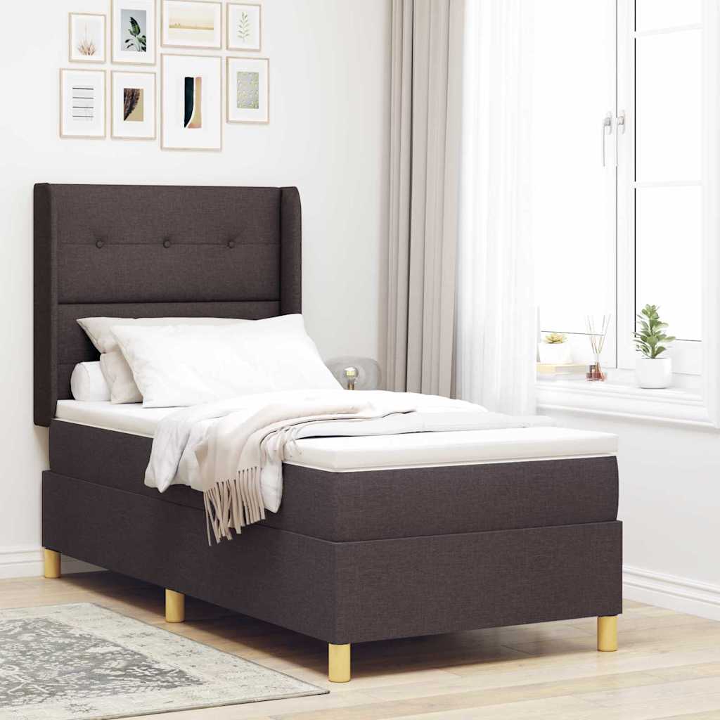 Box Spring Bed with Headboard Dark Brown 100 x 200 cm Fabric