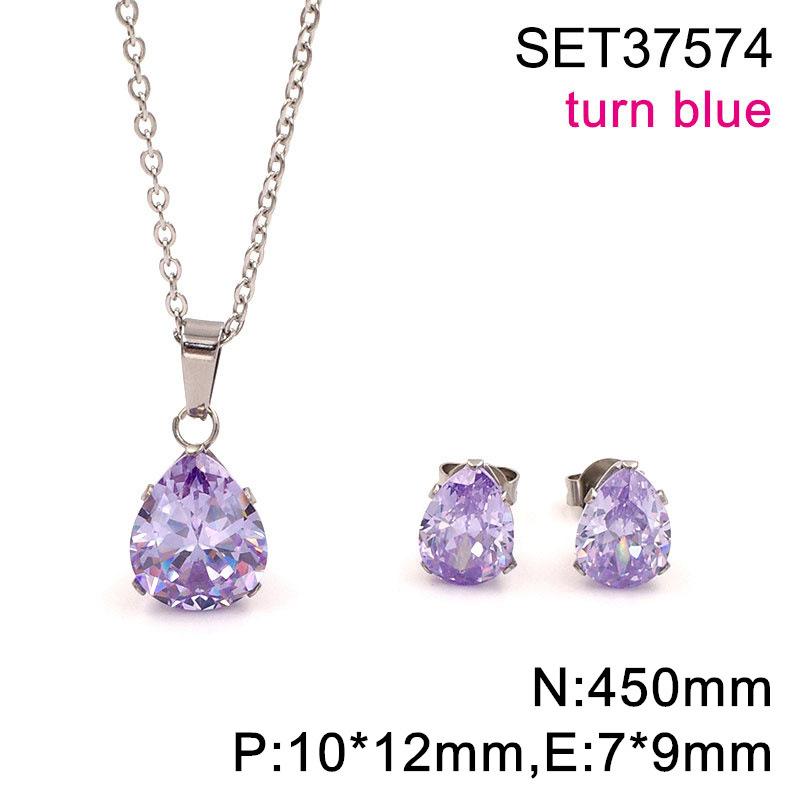 European and American Set Necklace Color Water Drop Zircon Small Fresh Collarbone Women Titanium Steel Zircon Set
