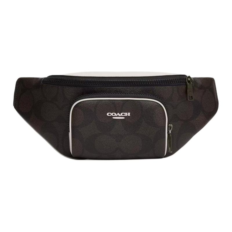 COACH 41 Brand Logo Zipper Closure Coated Canvas Chest Bag Large Men's Black