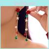 Christmas Tree Snowflake And Bell Drop Earrings With Dangle Tassels For Holiday Festive Style