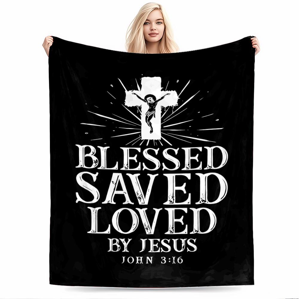 Blessed Saved Loved Cross Keep warm DesignFlannel blanket for bedroom, living room, sofa, and nap