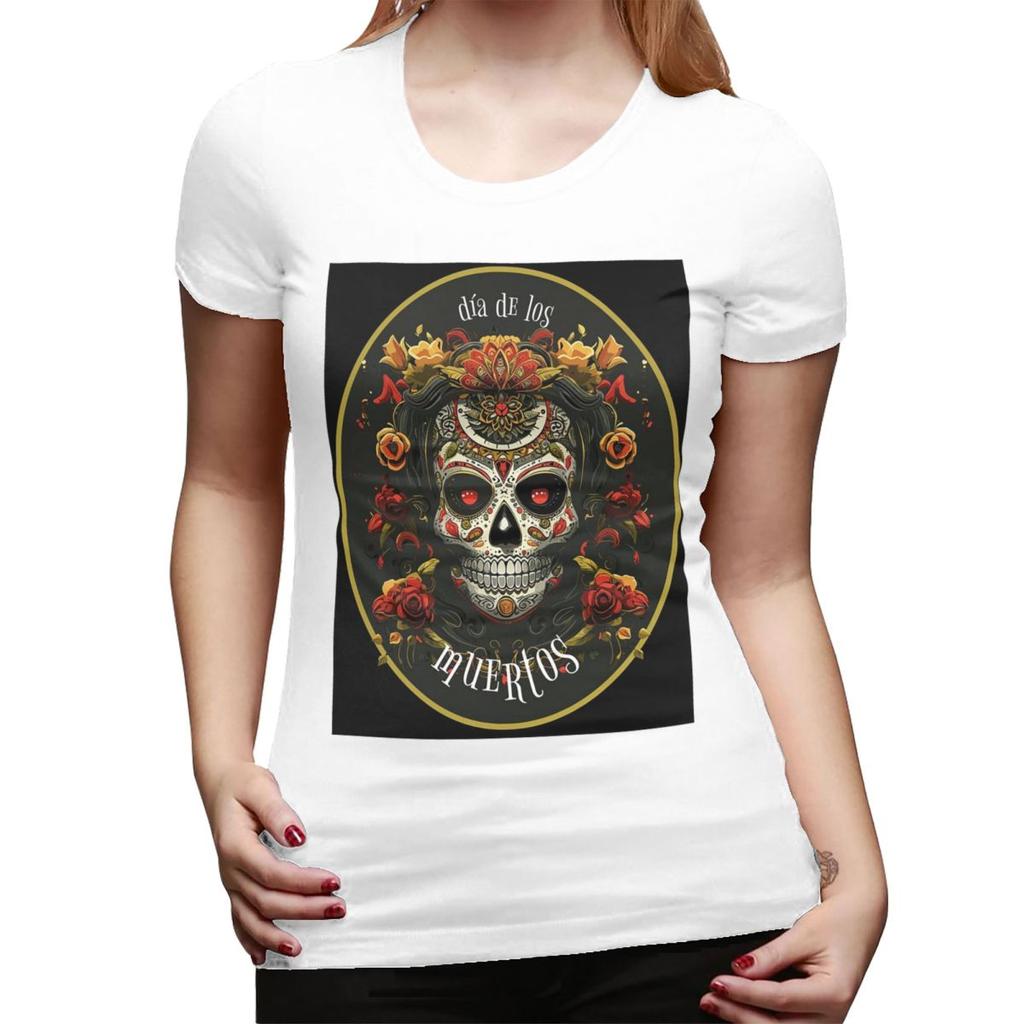 Mexican Catrina Girl Day Of The Dead Sugar Skull TShirt for Women Crew Neck Streetwear T Shirts Womens Tees Short Clothes Tops