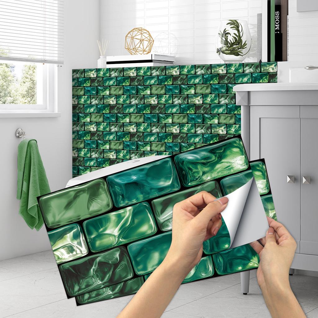 KUUJOJO 3D Vintage Faux Wall Tile Self-Adhesive Decal for Kitchen, Living Room and Bathroom Wall Decor, 11.8 in. X 5.91 in.