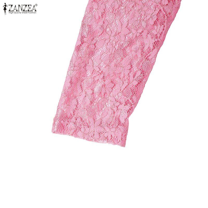 ZANZEA Женское элегантное кружевное платье с круглым вырезом и длинными рукавами