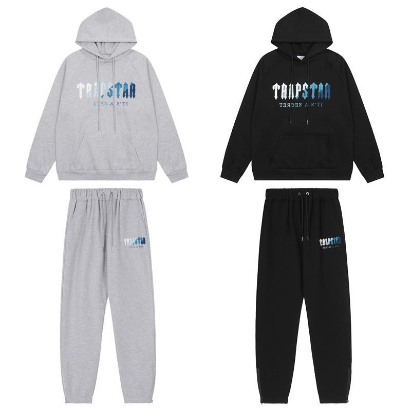 Unisex Oversized Hoodie Jogger Set With Embroidered Towel Fabric Gradient Blue White Design Fleece Lined Casual Streetwear