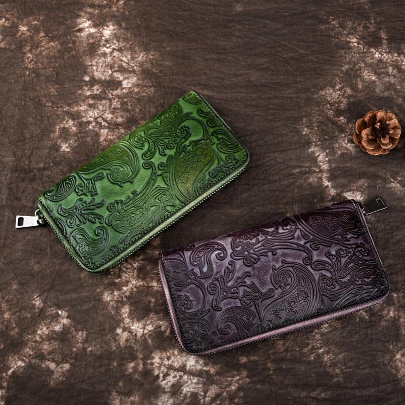 Женские кошельки на молнии из натуральной кожи, винтажный дизайн, держатель для карт, длинный кошелек с тиснением, портмоне, сумки GZW