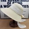 Hepburn style retro straw woven big brim sun hat women's chiffon streamer sunscreen hat travel photo show face small sun hat
