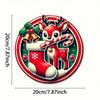 Двумерное плоское винтажное оленье металлическое настенное искусство Круглый рождественский знак с леденцами-тросточками, колокольчиками, носком Легкий декор для дома