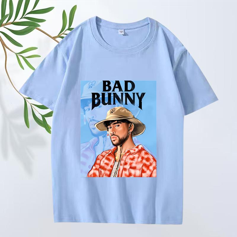 Модная Классическая Графическая Футболка Bad Bunny Мужская Женская Оверсайз 100% Хлопок Уличная Стильная Короткий Рукав Летний Принт Унисекс Топы