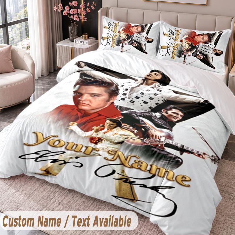 Elvis Presley Printed Bedding Set Custom Name Text 1 Duvet Cover 2 Pillowcases For Bedroom