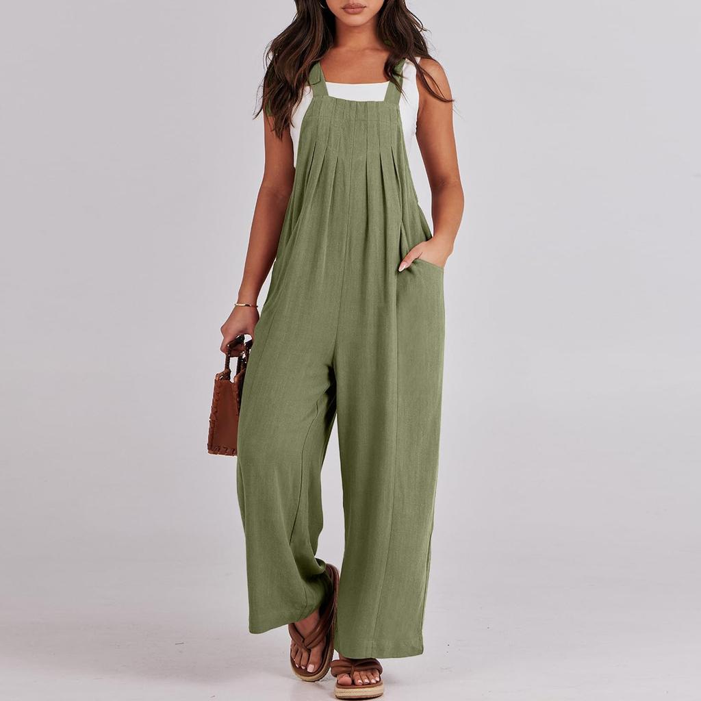 Женские комбинезоны, повседневные свободные комбинезоны без рукавов с регулируемыми завязками, комбинезоны с широкими штанинами, наряды с карманами
