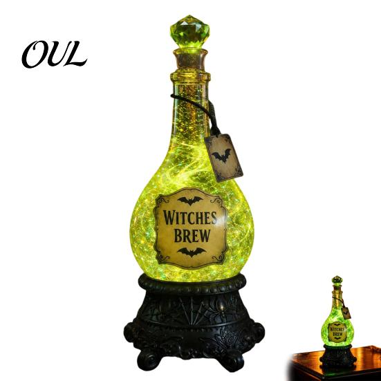 Collectibles for Magic Enthusiasts Halloween Witches Brew Glitter Potion Bottle Light, Resin LED Light Up Retro Decorative Ornaments Jar Decor, Witch