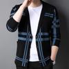 Men's Cardigan Korean Version Trendy Coat Handsome Slim Stitching Fashion Sweater Jacket Autumn Knitted Sweater