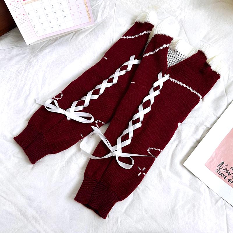 1 пара носков с ремешком и узором пентаграмма, кружевные носки с ворсом и завязками на ногах, сохраняющие тепло