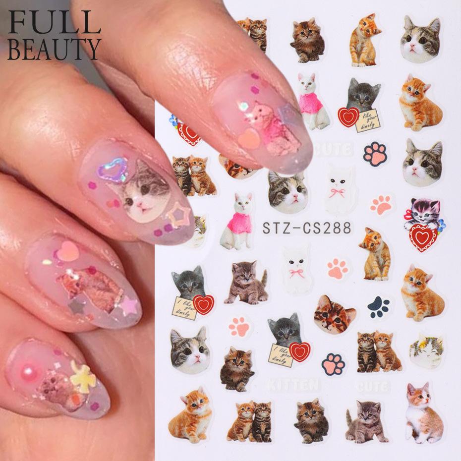 3D Kawaii Cat Наклейка для ногтей Милые мультяшные животные Котенок щенок Розовый коготь Самоклеящийся слайдер Японский нейл-арт DIY Маникюр Декор