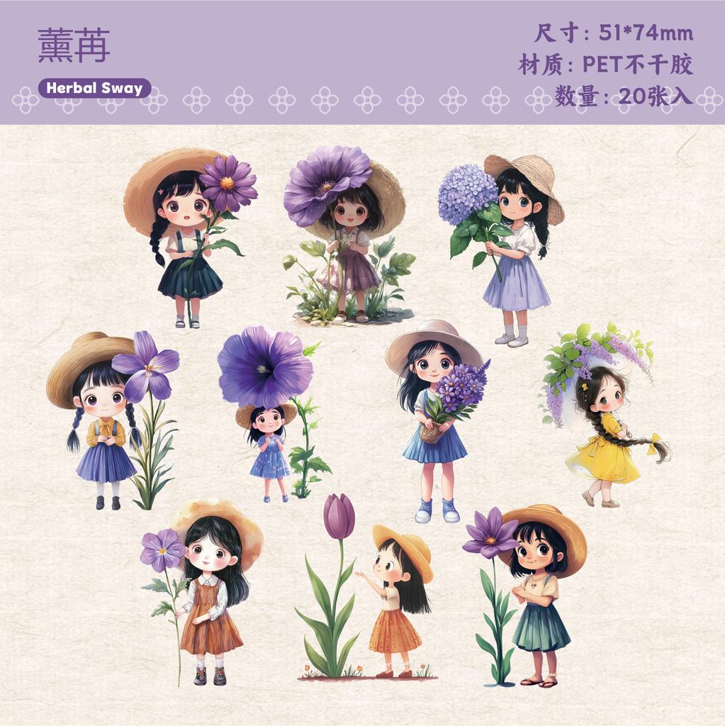 20 Sheets Cute Cartoon character Sticker Pack DIY Scrapbooking Collage Junk Journal Supplies Creative Stationery Stickers