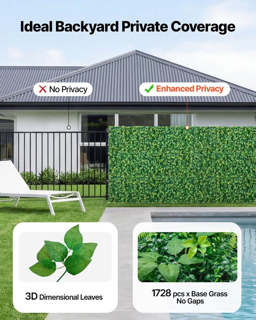 Artificial Plant Wall, 4 PCS 61 x 243.8 cm Artificial Boxwood Panels, Sun Protection Greenery Backdrop Privacy Hedge Fence, Fake Grass Screen for