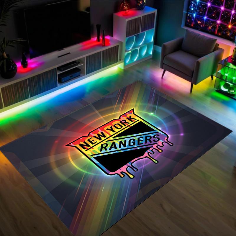 New York Rangers Design Crystal Velvet Carpet Cozy Non?Slip Printed Rug For Bedroom Living Room Entrance