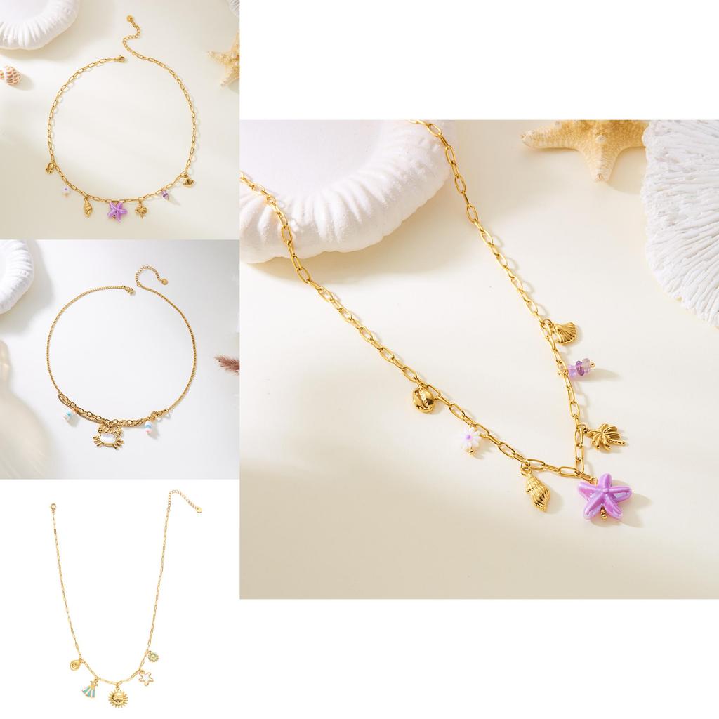 Summer Vacation Style Multilayer Stainless Steel Butterfly Sun Pendant Necklace For Women