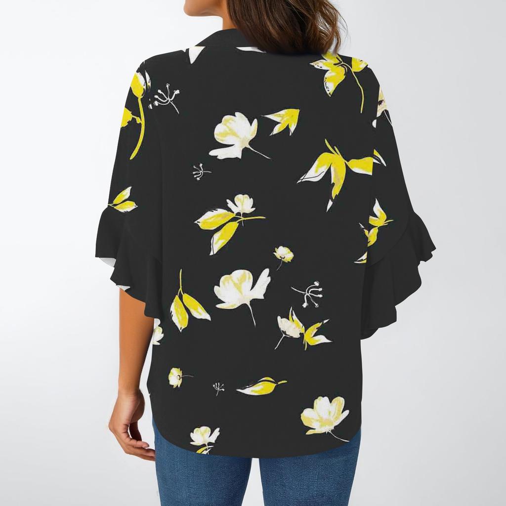 Летние женские топы с V-образным вырезом и рукавом семь восьмых, весенне-летние топы с цветочным принтом, повседневная рубашка