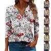 Women's T Shirt Tee Print Button  3/4 Sleeve Daily Weekend Fashion Basic V- Neck Regular Top