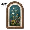 Vintage Wildflower Picture Arched Wooden Framed Wall Art, Farmhouse Oil Painting Prints, Tabletop Wood Frame Ornament for Living Room Bedroom